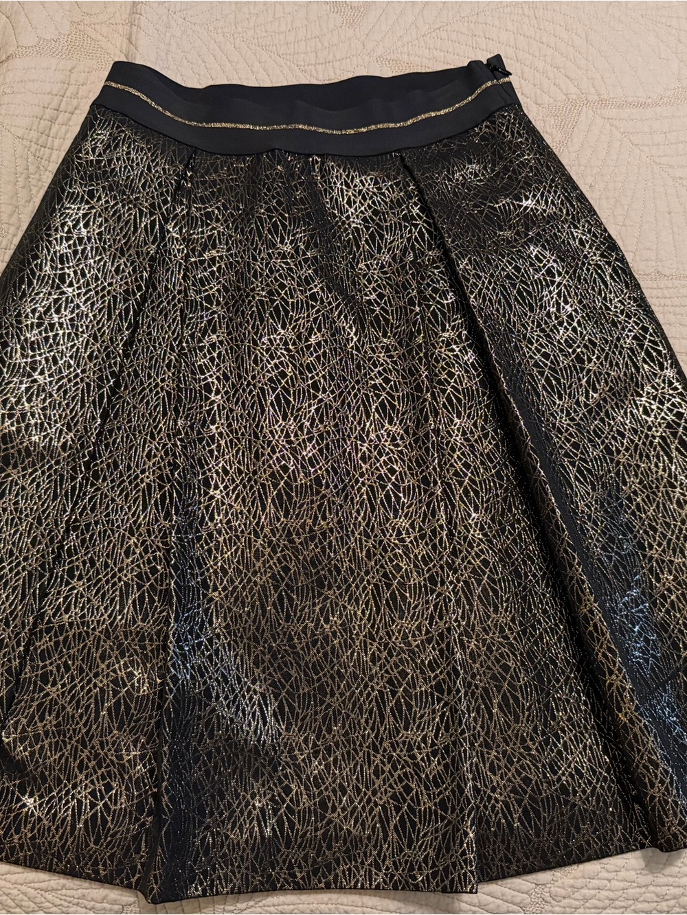 Vince Camuto Black & Gold Textured A-Line Skirt - Women's